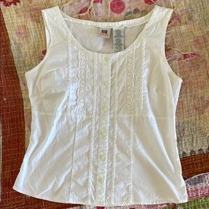 Faded Glory White Sleeveless Fitted Embellished Blouse